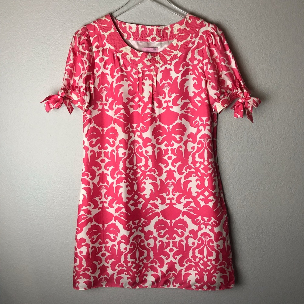 Lilly Pulitzer Pink Silk Dress Tie Sleeve Size 4